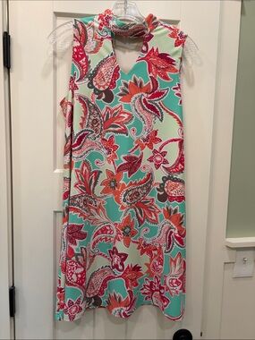 Aryeh Mint Shift Dress with Coral and Red Paisley Print
